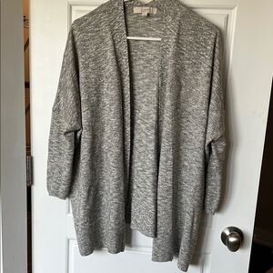 LOFT Gray Heathered Open-Front Cardigan Sweater